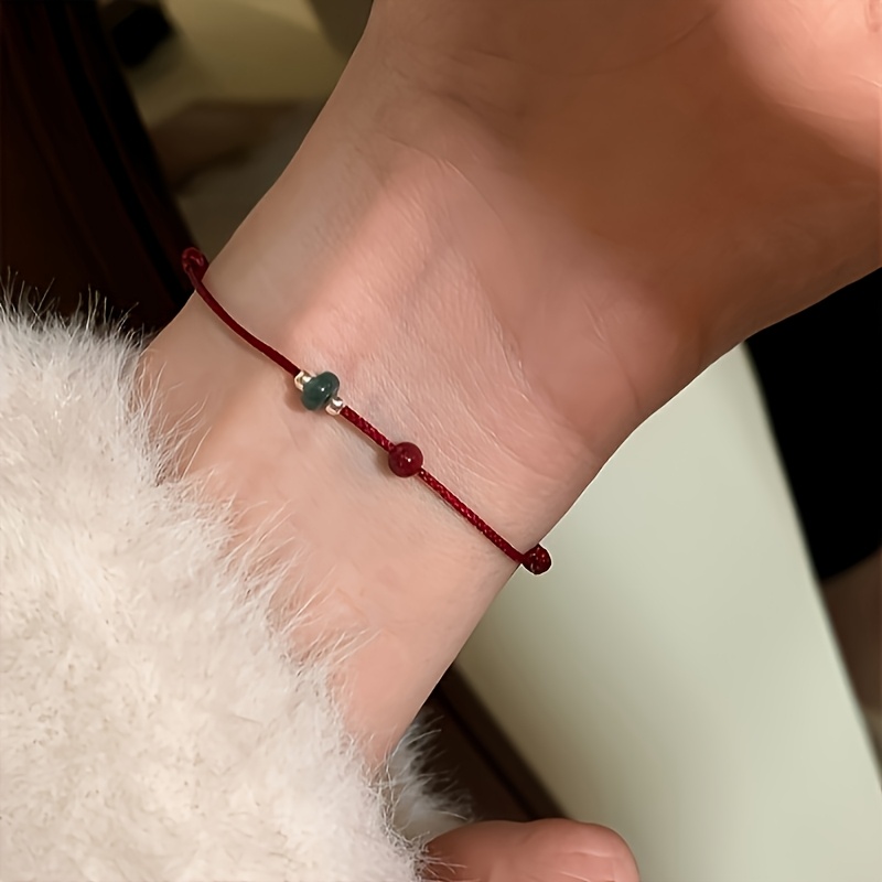 Cinnabar Stone Beaded Bracelet for Couples Vintage Boho Style